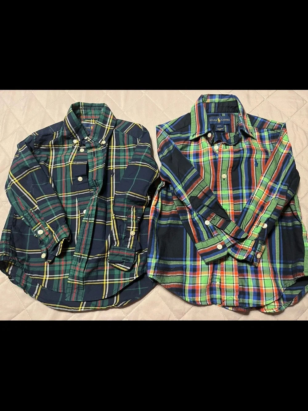 Ralph Lauren Navy and Green Plaid Button-Down Shirt Set Size 2T